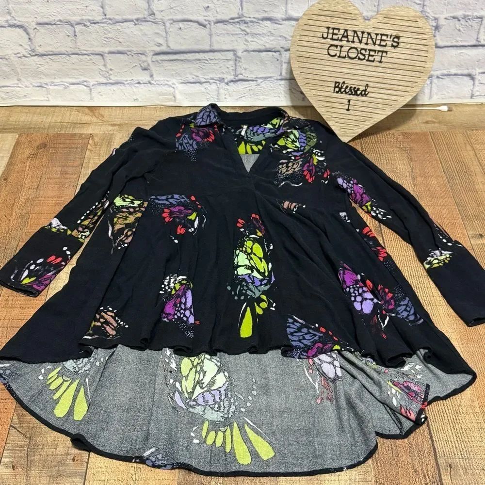Free People Field Of Butterflies Printed Hi-Low Tunic Black Size XSmall - Picture 7 of 13